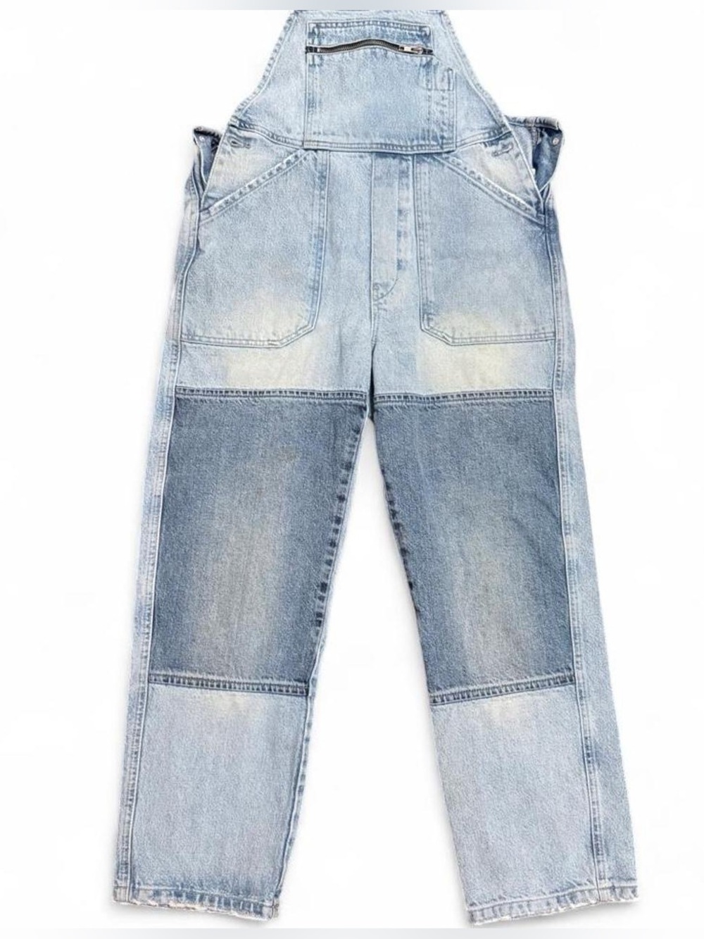 Womens Light Wash Denim Overalls - Light Blue with panels